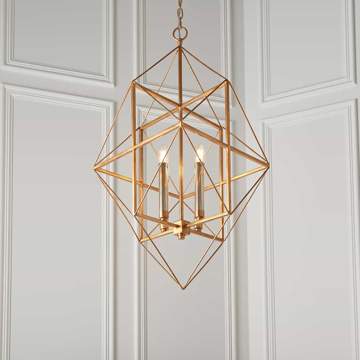 Large Art Deco Style 4 Light Geometric Ceiling Pendant Gold & Silver Leaf