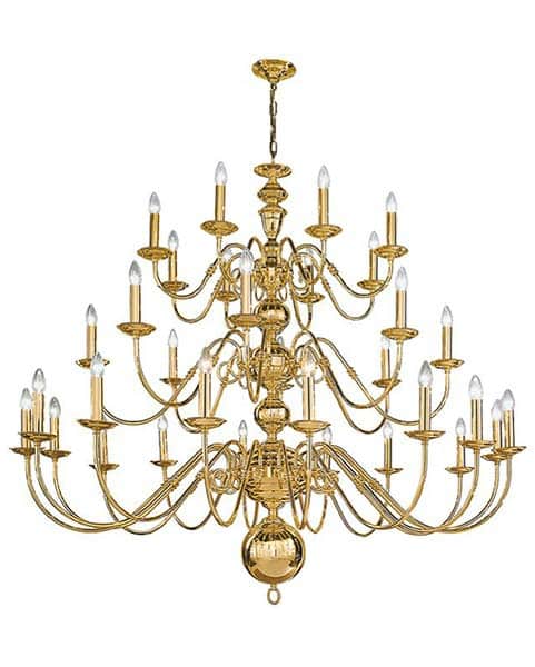 Very large 36 light 3 tier chandelier in solid polished brass
