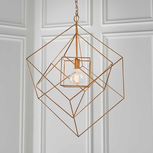 Cubes large 1 light geometric ceiling pendant in gold leaf main image