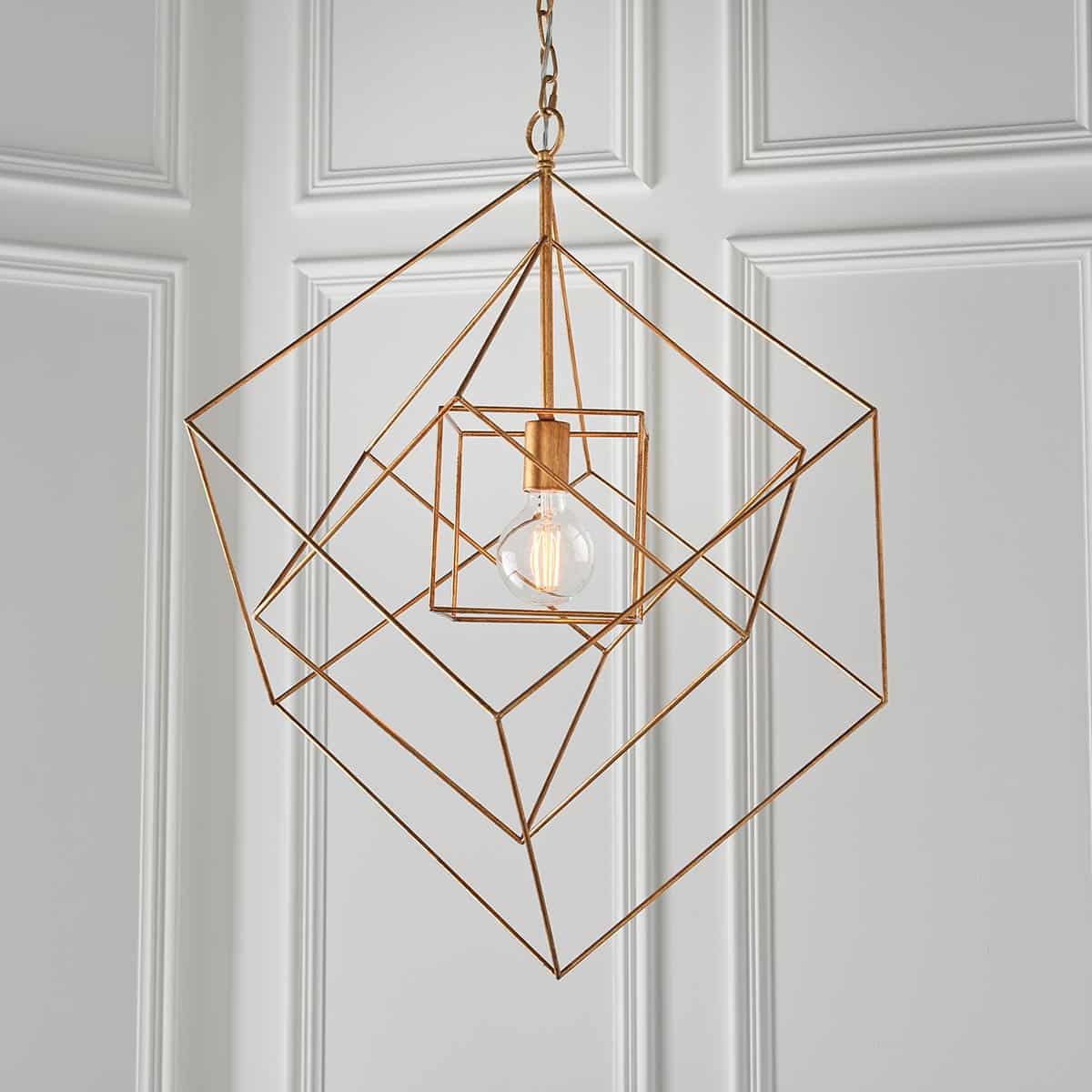 Cubes Large Angular 1 Light Geometric Ceiling Pendant Gold Leaf Finish