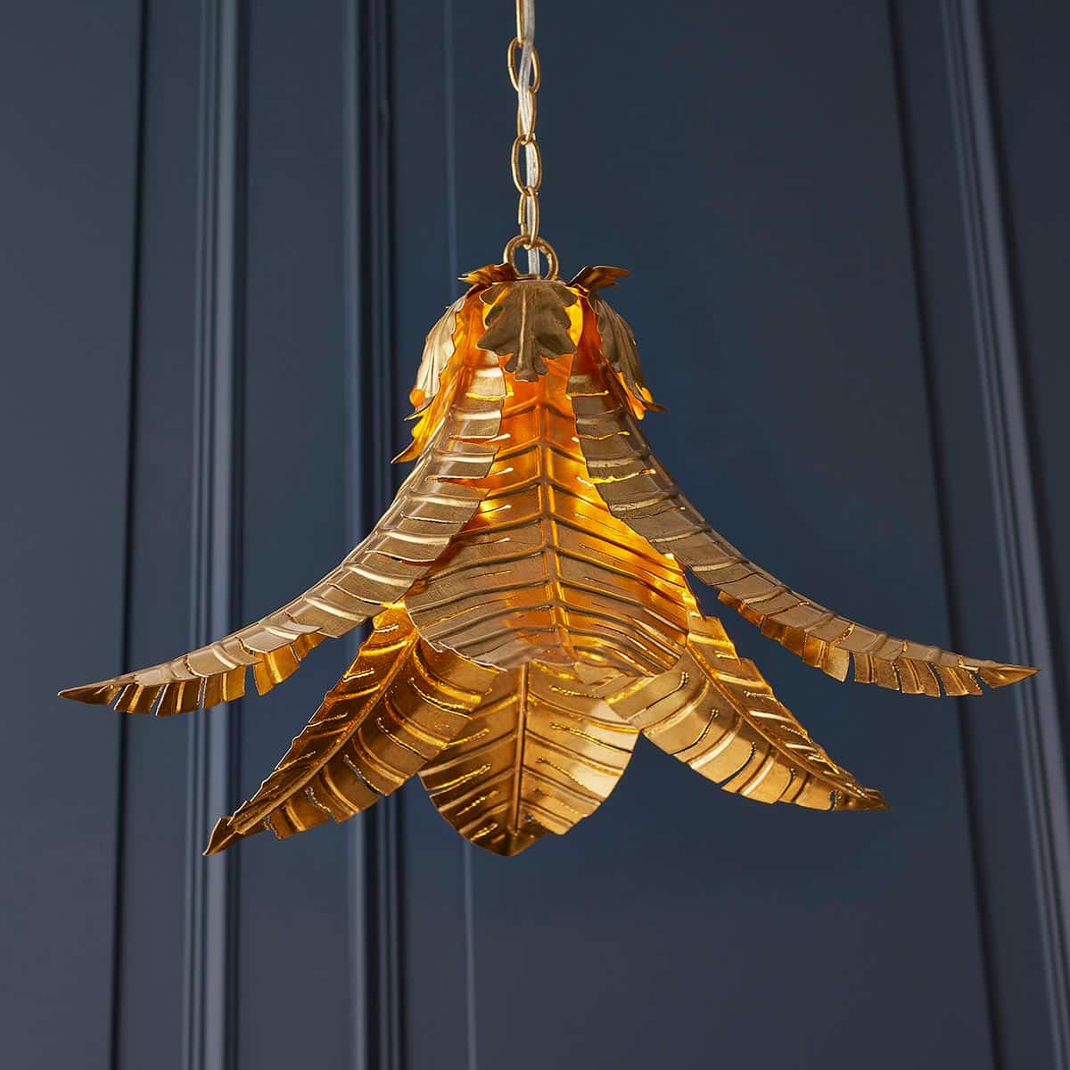 Layered Leaf Sculpted Single Light Ceiling Pendant Distressed Gold