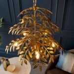 Layered Leaf Sculpted 5 Light Ceiling Pendant Chandelier Distressed Gold