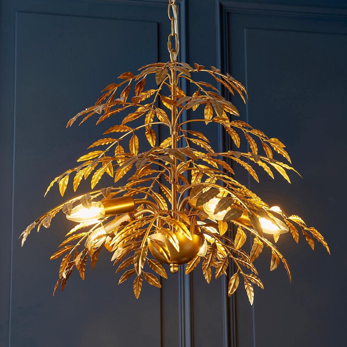 Layered Leaf Sculpted 5 Light Ceiling Pendant Chandelier Distressed Gold