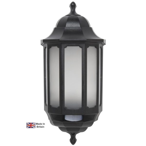 Dual light level LED outdoor wall PIR half wall lantern in black