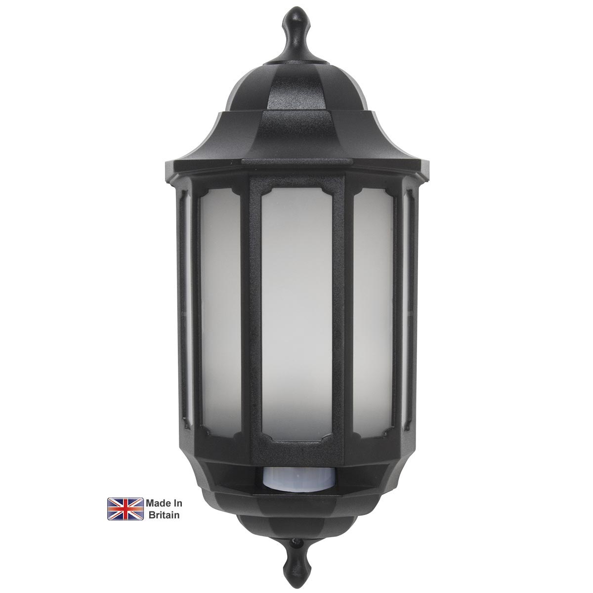 Dual Light Level LED Outdoor PIR Wall Half Lantern Black