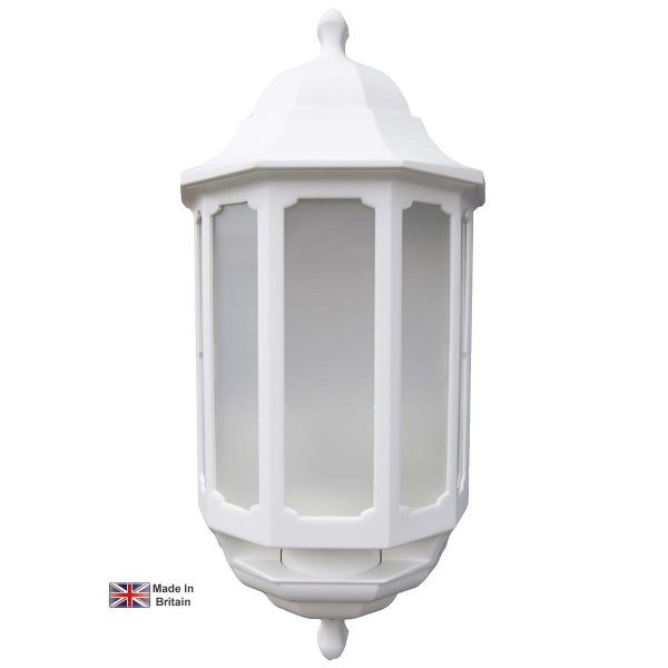 Dual light level LED outdoor wall PIR half wall lantern in white