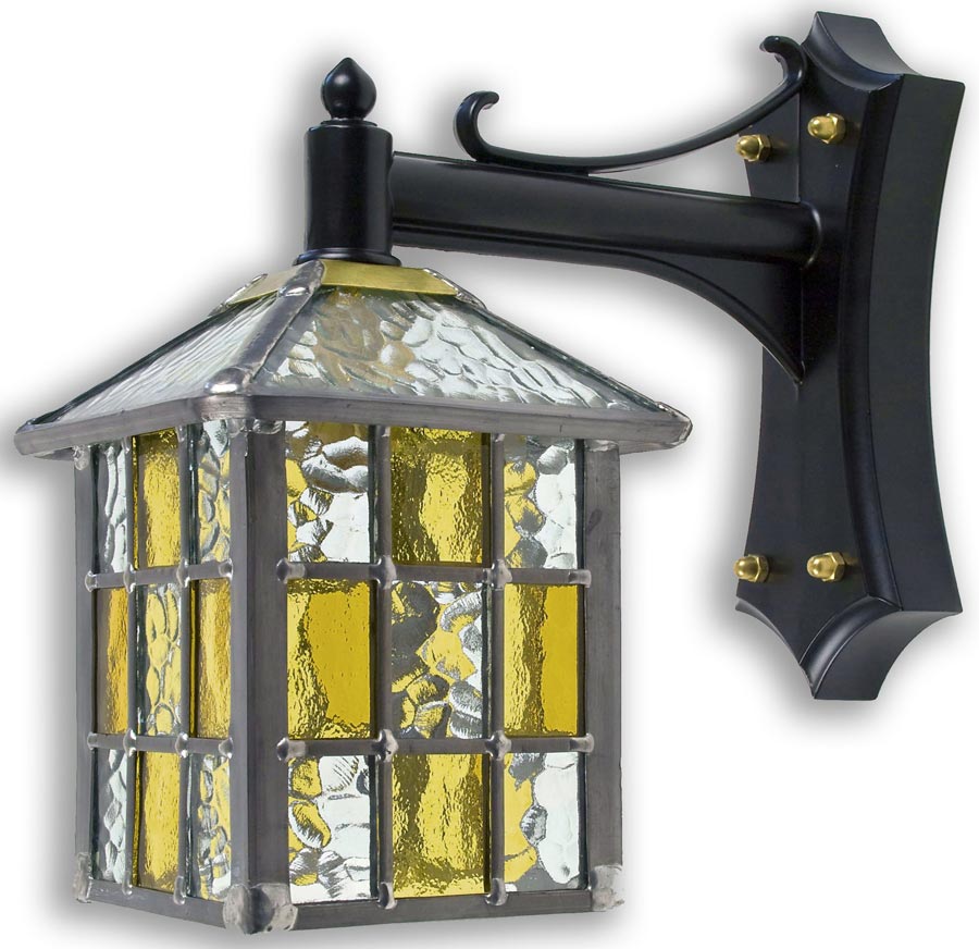 Ledbury Leaded Amber Stained Glass Mini Outdoor Wall Lantern