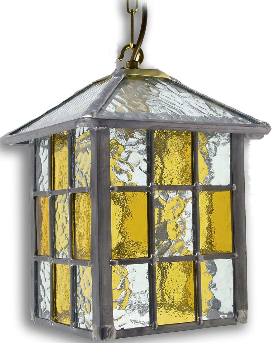 Ledbury Leaded Amber Stained Glass Hanging Outdoor Porch Lantern