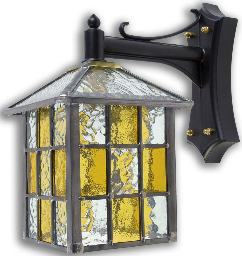 Ledbury Leaded Amber Stained Glass Square Outdoor Wall Lantern