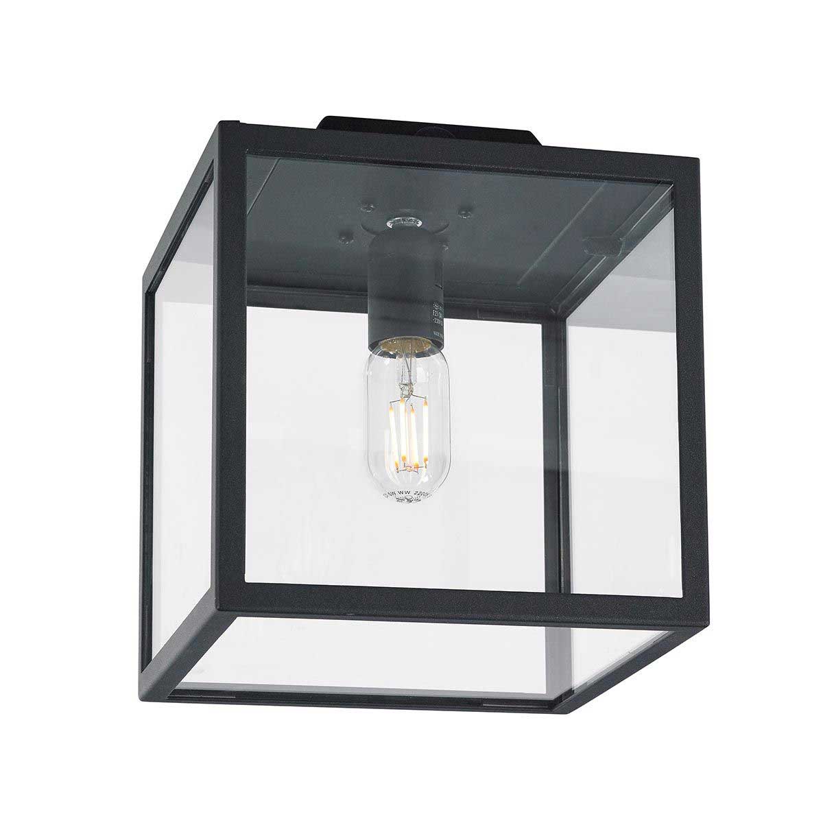 Norlys Lofoten Matt Black 1 Light Flush Outdoor Porch Lantern Clear Glass