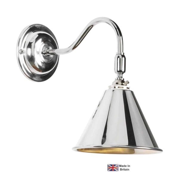 London traditional solid brass single wall light in chrome on white background lit