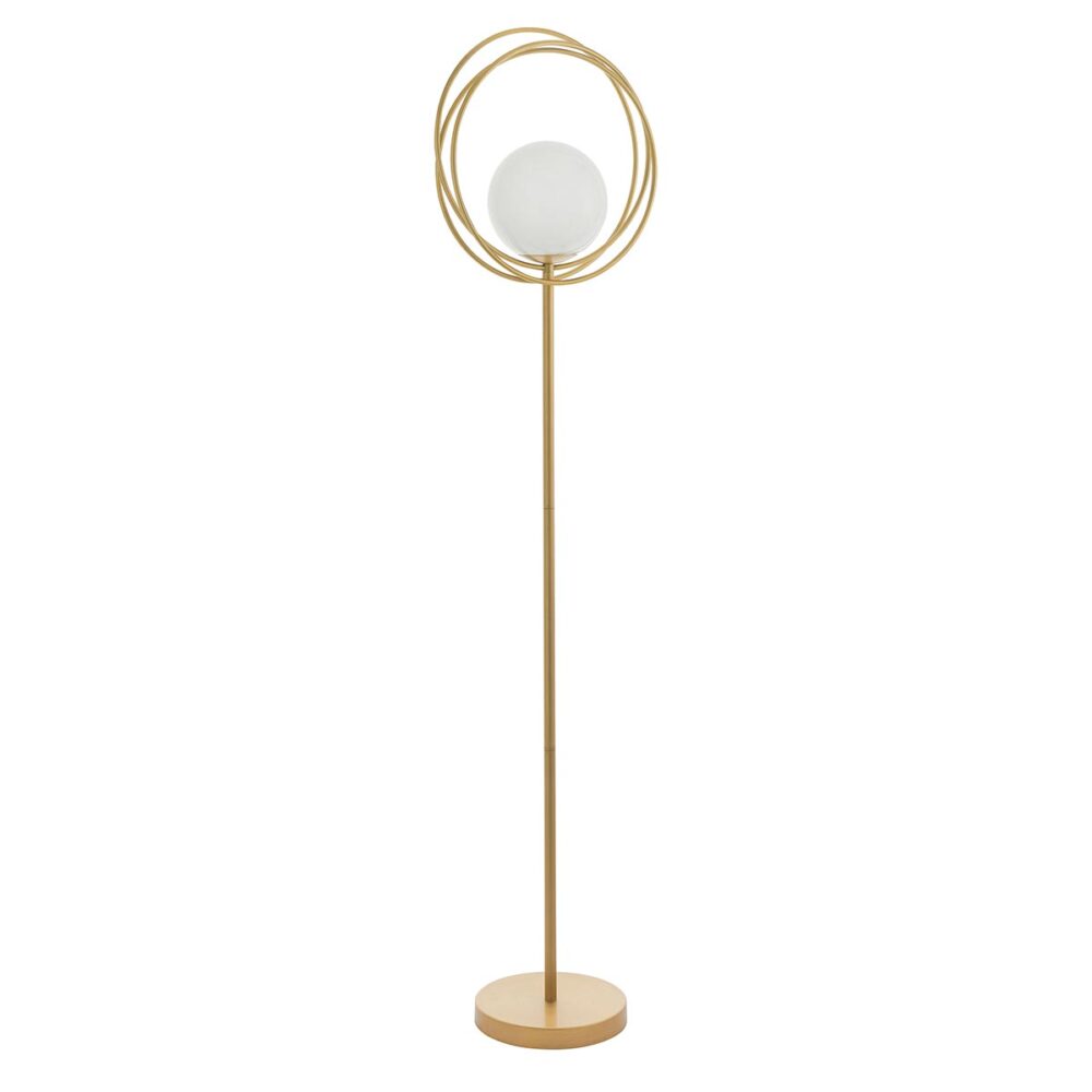 Loop Modern 1 Light Floor Lamp Brushed Gold Opal Glass Globe Shade