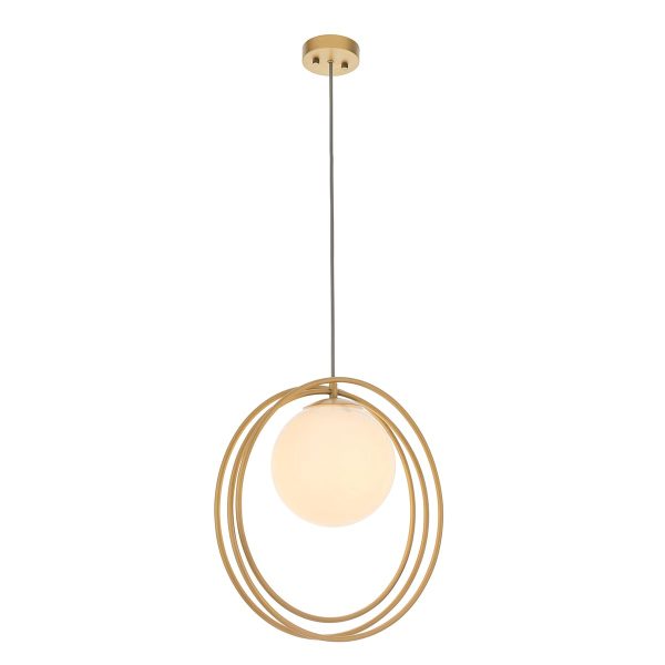 Loop single light pendant in brushed gold with opal glass shade main image
