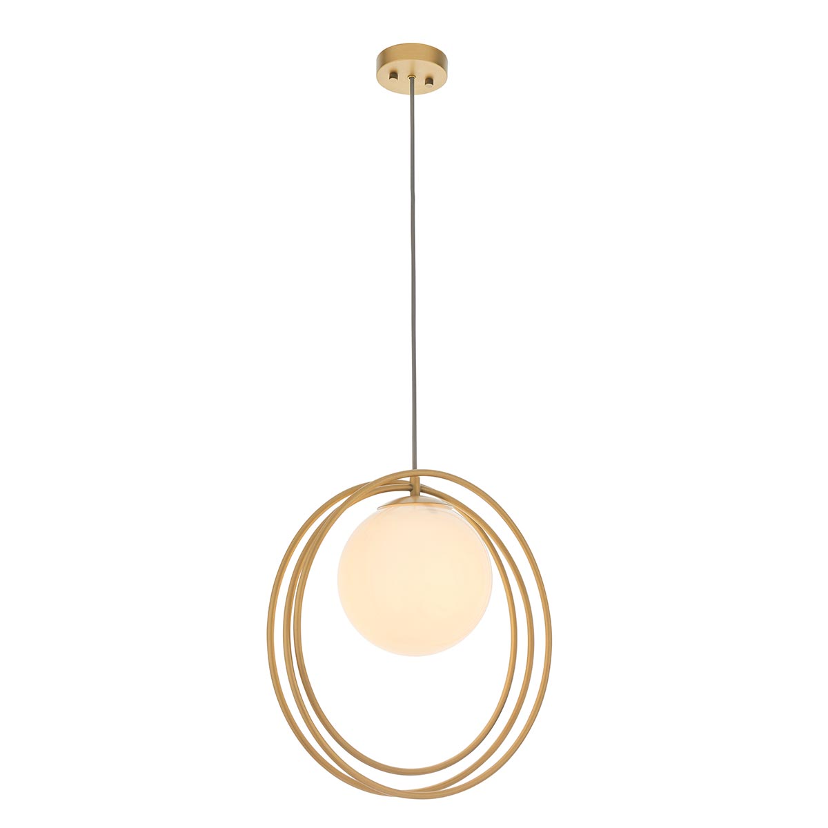 Loop Single Light Ceiling Pendant Brushed Gold Opal Glass Globe Shade