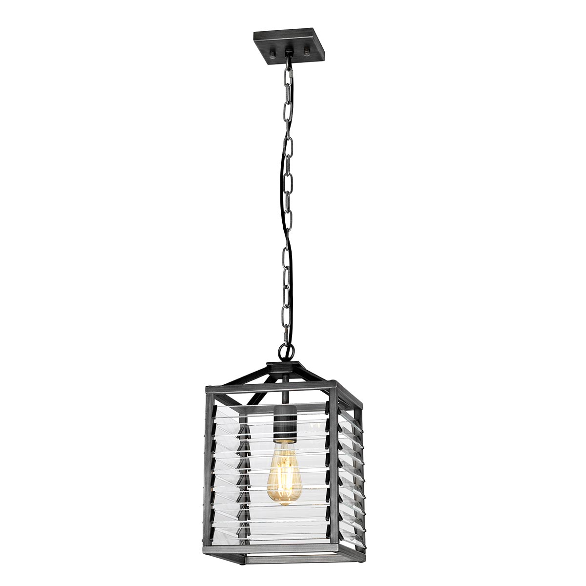 Louvre Industrial 1 Light Ceiling Pendant Lantern Gunmetal Clear Glass