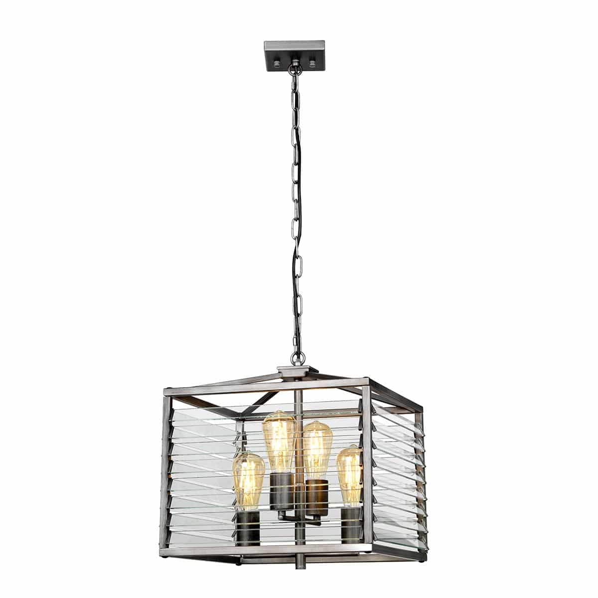 Louvre Industrial 4 Light Ceiling Pendant Lantern Gunmetal Clear Glass