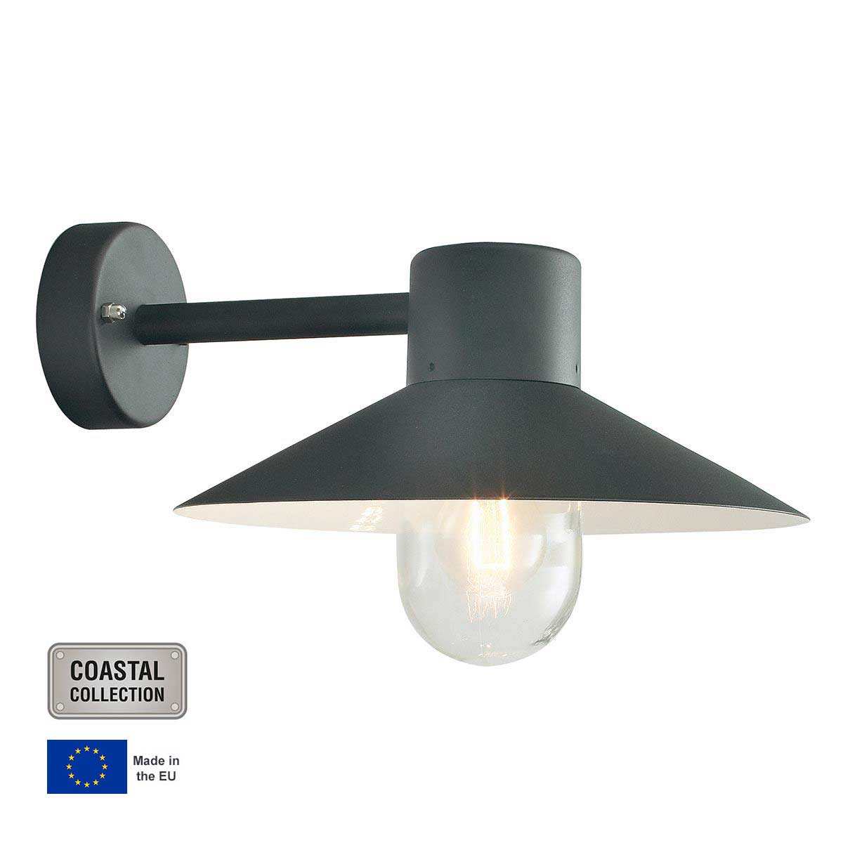 Norlys Lund 1 Lamp Outdoor Wall Light Black IP55