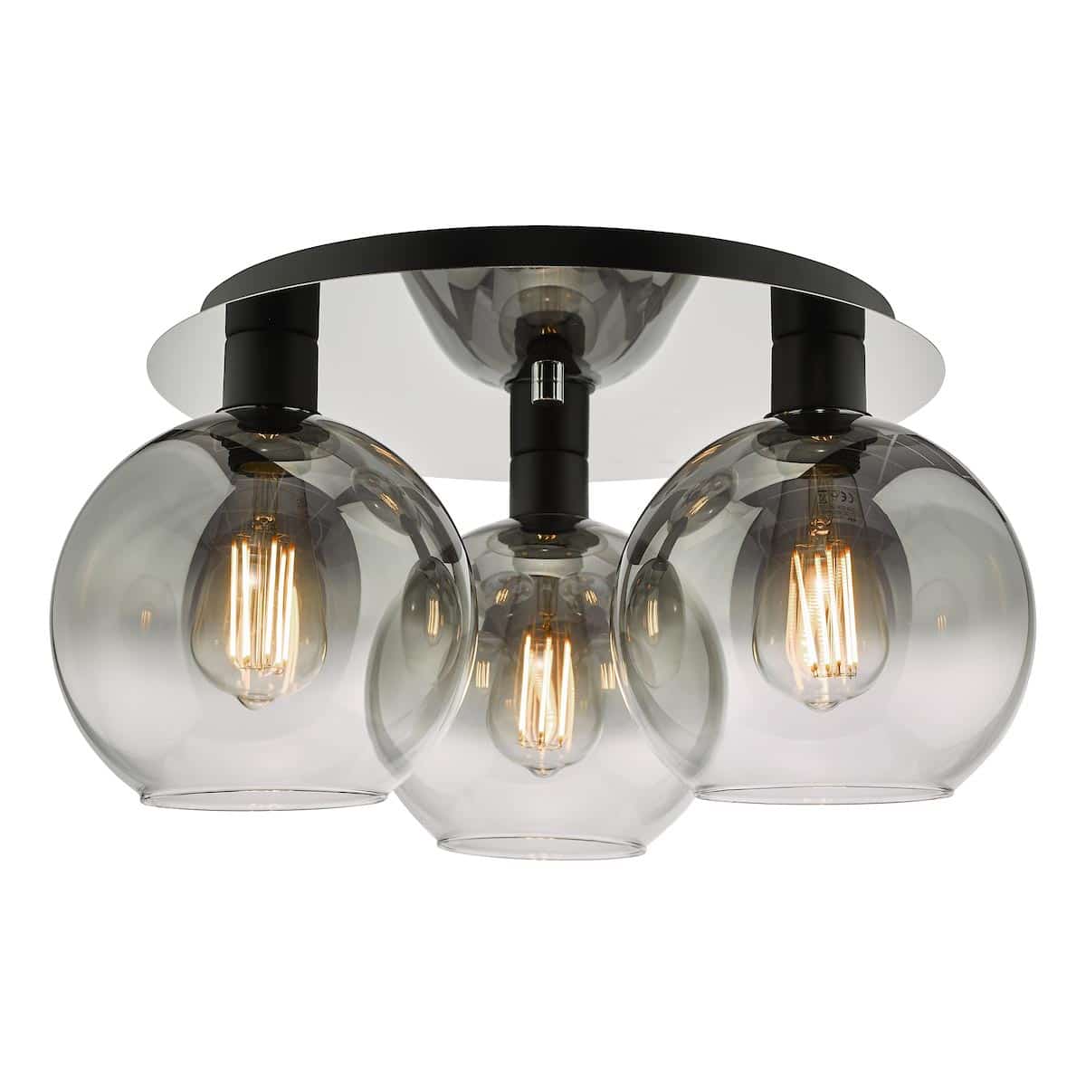 Lycia 3 Light Flush Low Ceiling Light Matt Black Smoked Glass