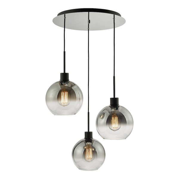 Lycia 3 light cluster ceiling pendant in matt black on white background lit