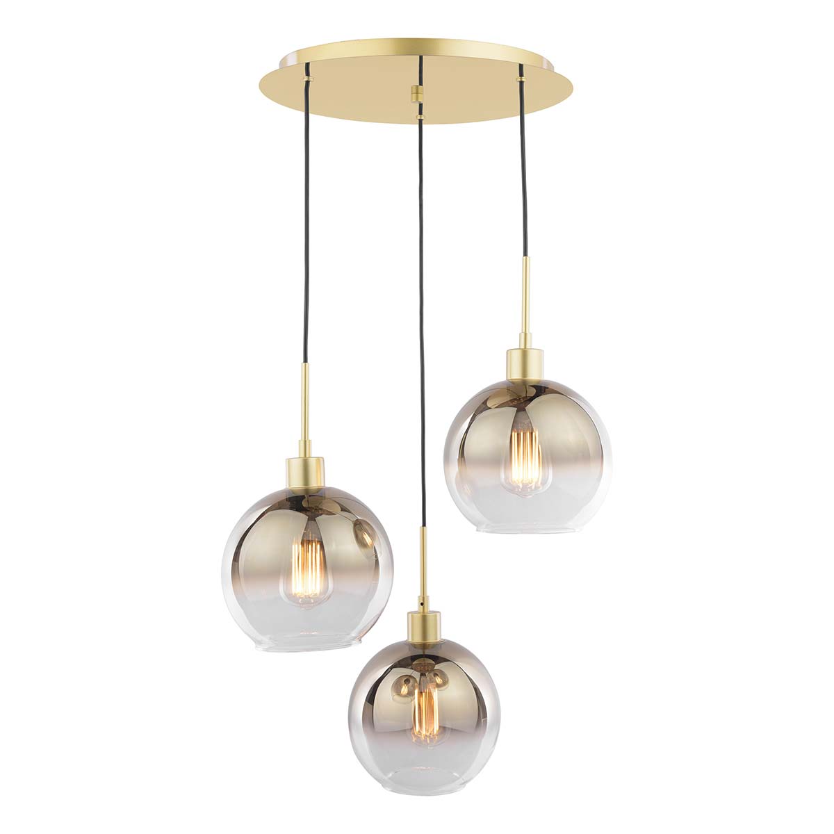 Dar Lycia 3 Light Gold Ombre Glass Cluster Pendant in Gold
