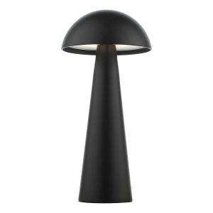 Lyle rechargeable LED patio table lamp in matt black on white background lit