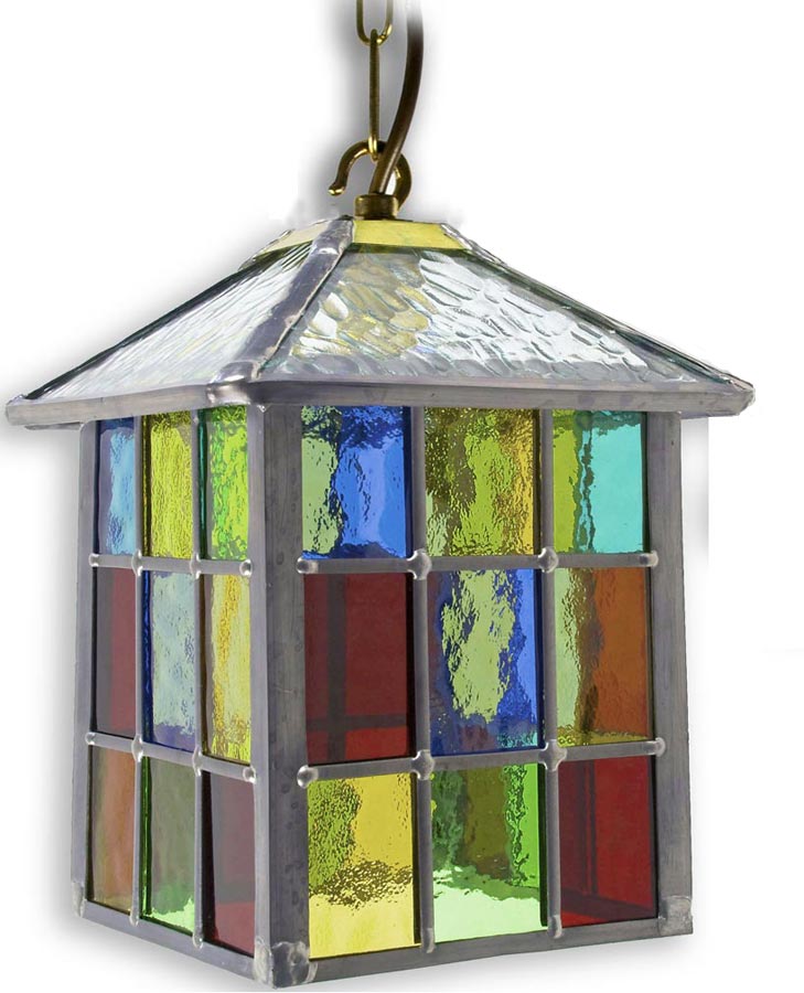 Lynmouth Multi Coloured Stained Glass Hanging Outdoor Porch Lantern