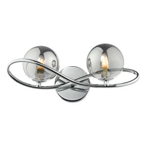 Lysandra double wall light in polished chrome with smoked glass shades, on white background lit