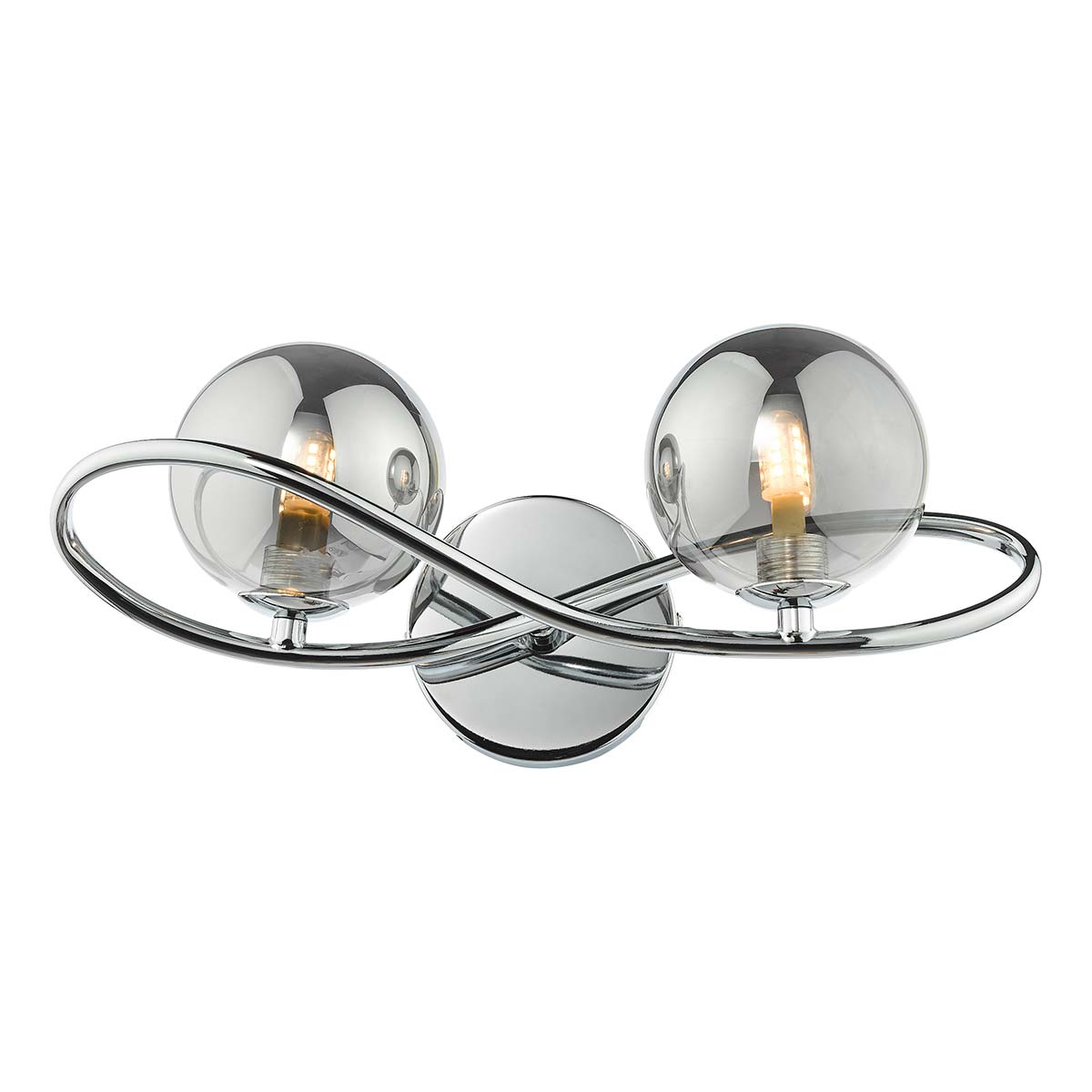 Dar Lysandra Double Wall Light Polished Chrome Smoked Glass