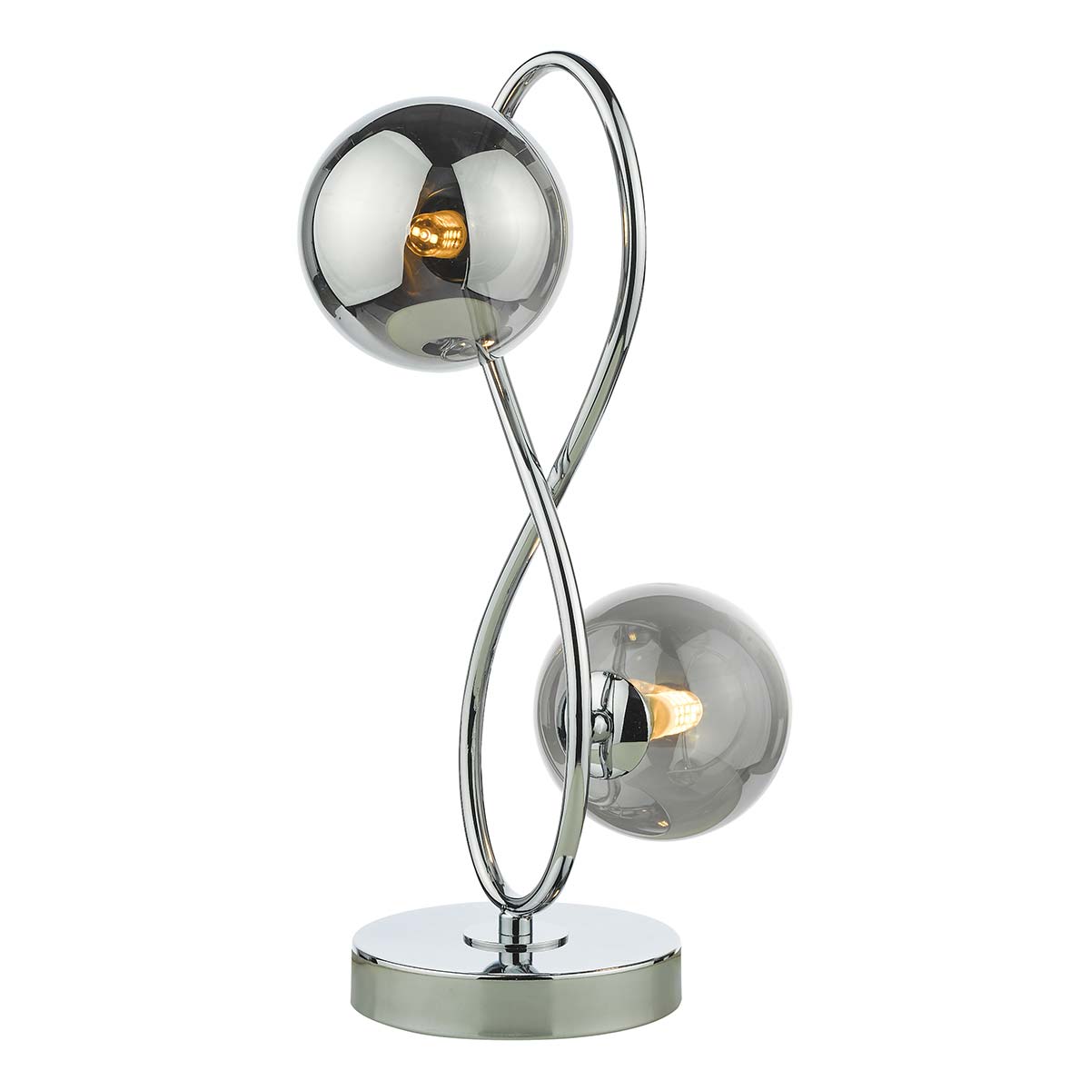 Dar Lysandra 2 Light Table Lamp Polished Chrome Smoked Glass