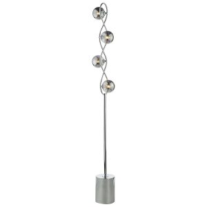 Lysandra 4 light table lamp in polished chrome with smoked glass shades, on white background lit