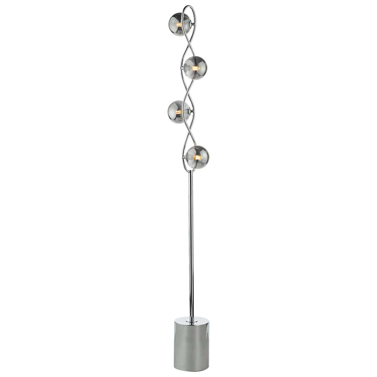 Dar Lysandra 4 Light Floor Lamp Polished Chrome Smoked Glass