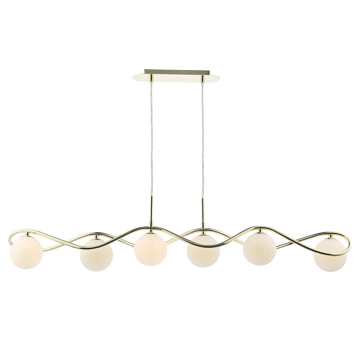 Dar Lysandra 6 Light Bar Pendant Polished Gold Opal Glass