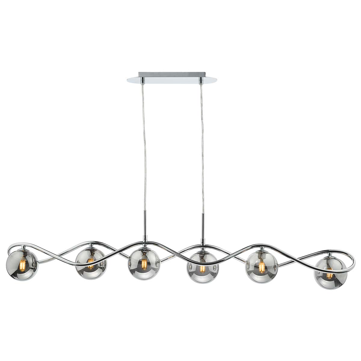 Dar Lysandra 6 Light Bar Pendant Polished Chrome Smoked Glass