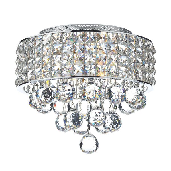 Dar Matrix 5 Light Flush Crystal Ceiling Light Chrome