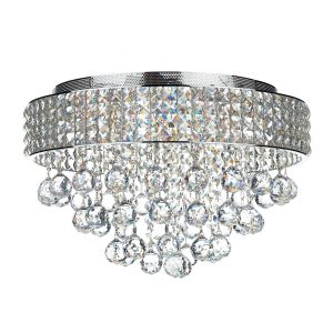 Matrix 5 light flush crystal ceiling light in polished chrome on white background