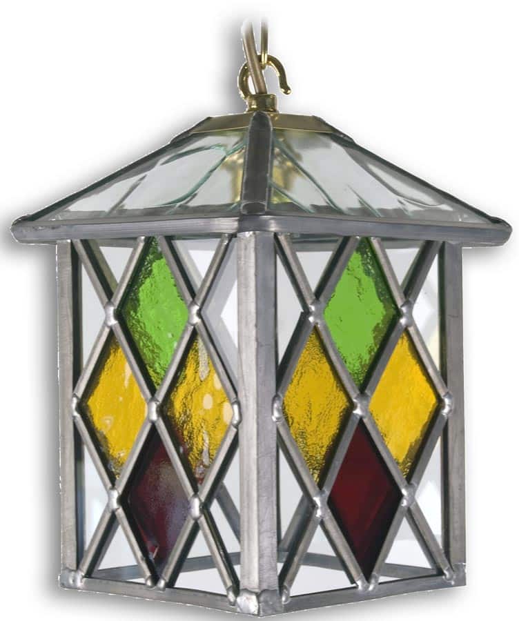 Matlock Multi Coloured Diamond Leaded Glass Hanging Porch Lantern