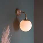 Matt Antique Brass Switched Single Lamp Wall Light Opal Glass Shade
