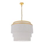 Glamorous Matt Gold Tiered 3 Light Ceiling Pendant Soft White Tassels