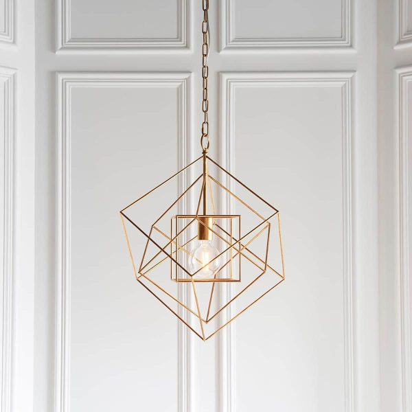 Cubes medium 1 light geometric ceiling pendant in gold leaf main image