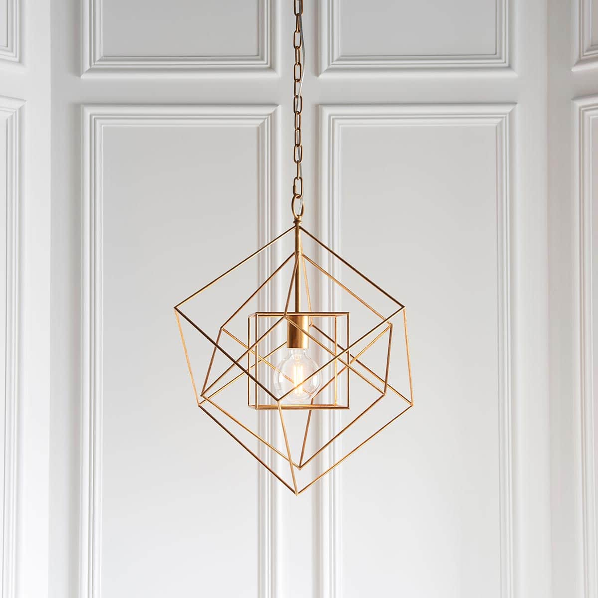 Cubes Medium Angular 1 Light Geometric Ceiling Pendant Gold Leaf