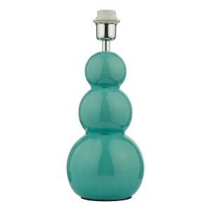 Mia ceramic table lamp with teal glaze and chrome detail on white background