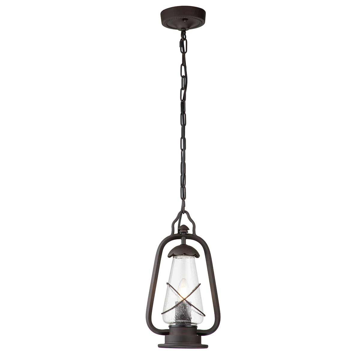 Elstead Miners Hanging Outdoor Porch Lantern Old Bronze Seeded Glass