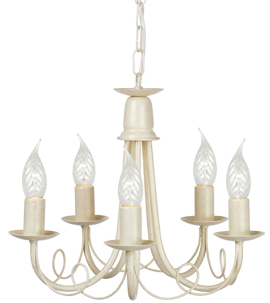 Elstead Minster 5 Light Dual Mount Rustic Chandelier Ivory & Gold