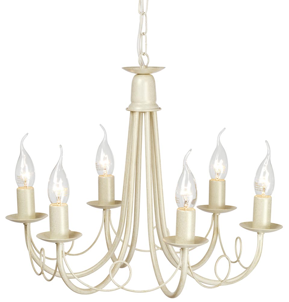 Elstead Minster 6 Light Dual Mount Rustic Chandelier Ivory & Gold