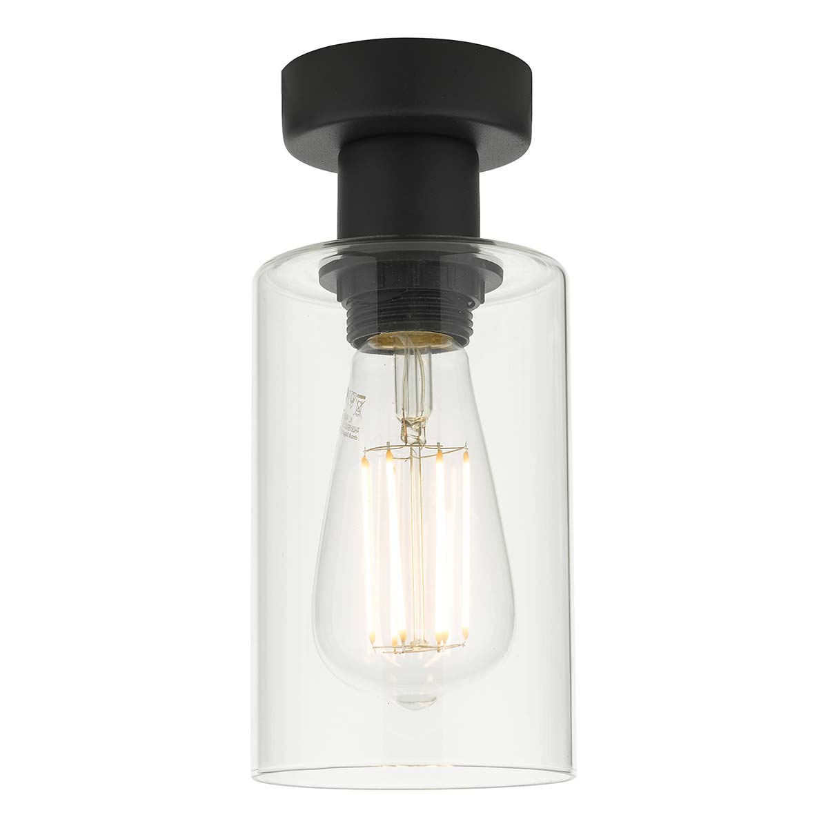 Dar Miu Single Flush Low Ceiling Light Black Clear Glass