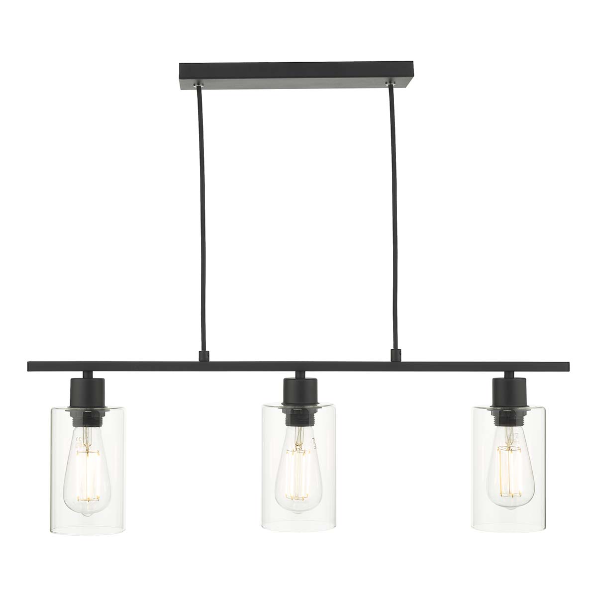 Dar Miu Industrial 3 Light Bar Pendant Black Clear Glass