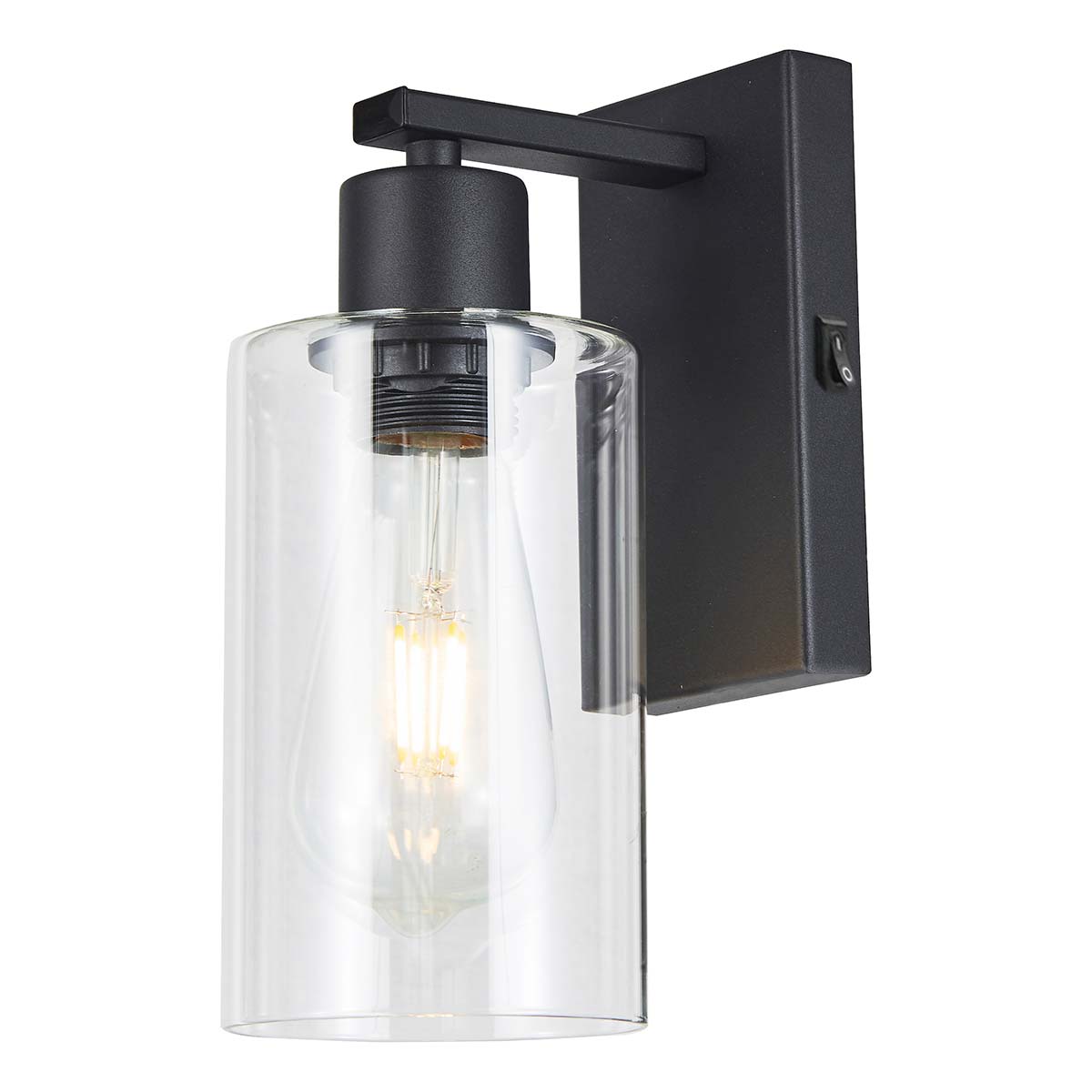 Dar Miu Switched Industrial Wall Light Black Clear Glass