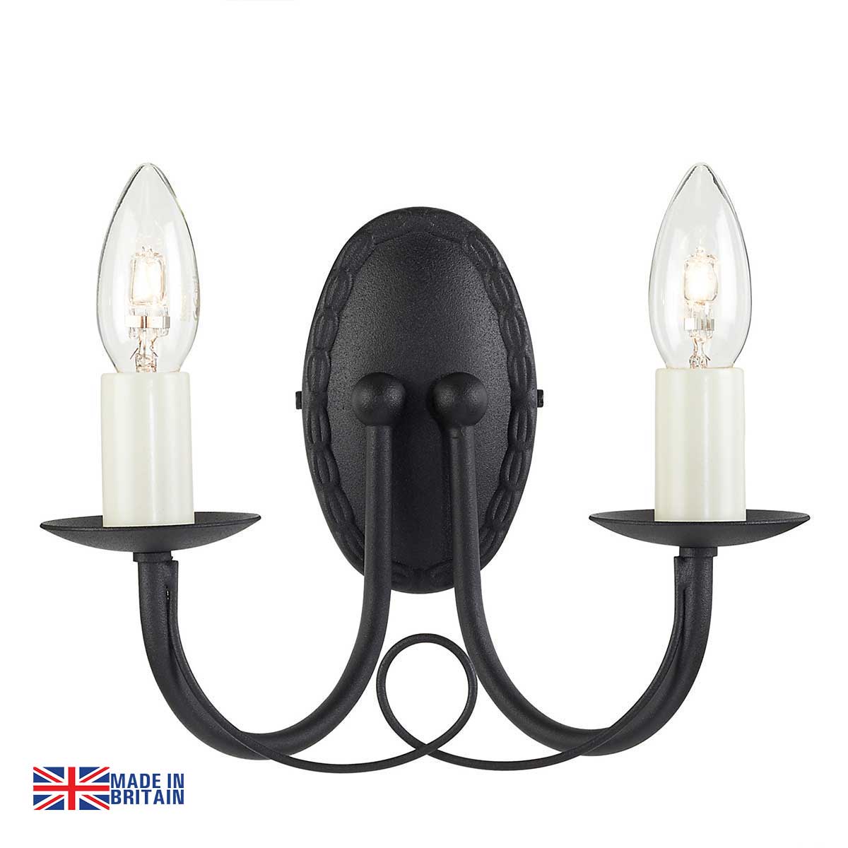 Elstead Minster 2 Arm Rustic Twin Wall Light Black