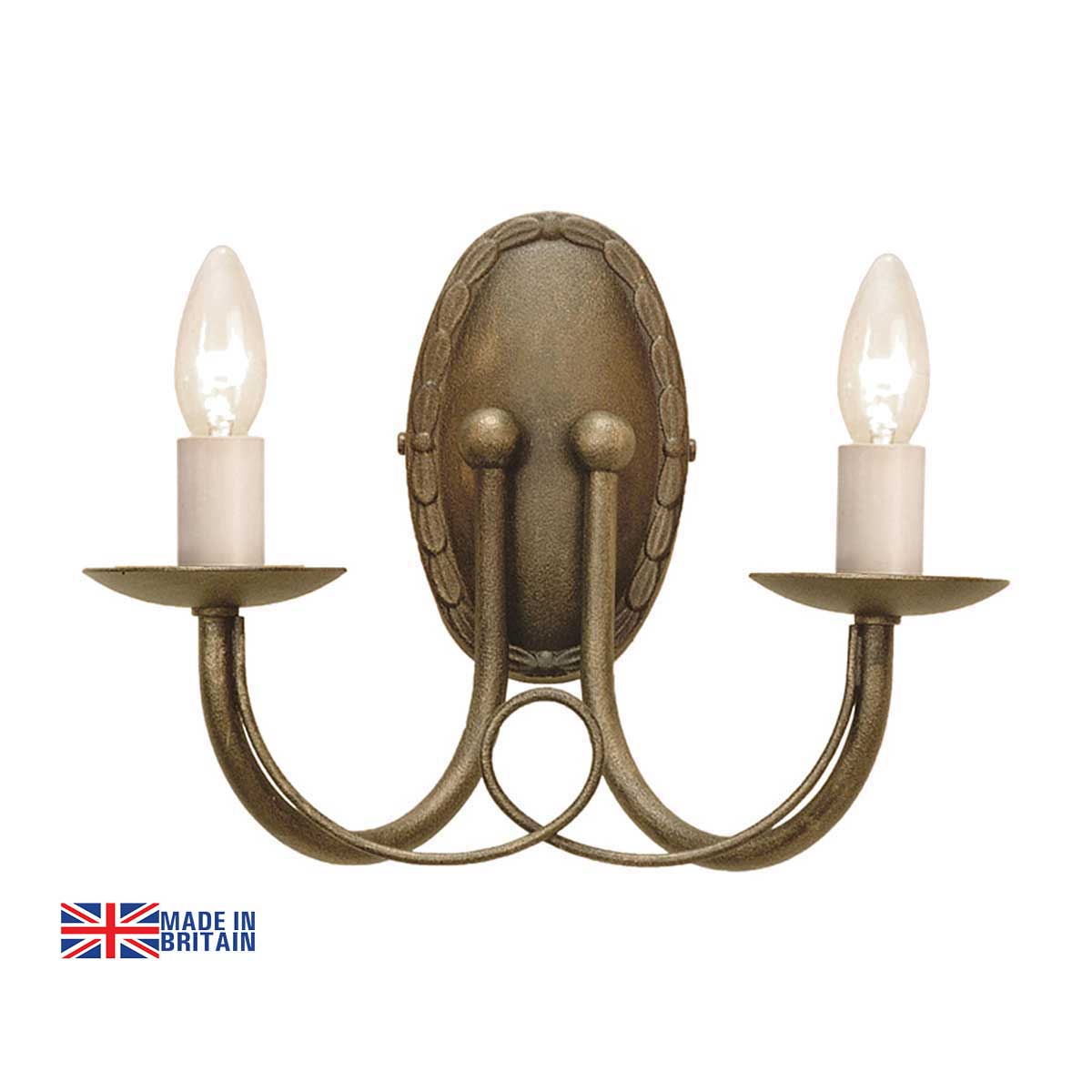 Elstead Minster 2 Arm Rustic Twin Wall Light Black & Gold