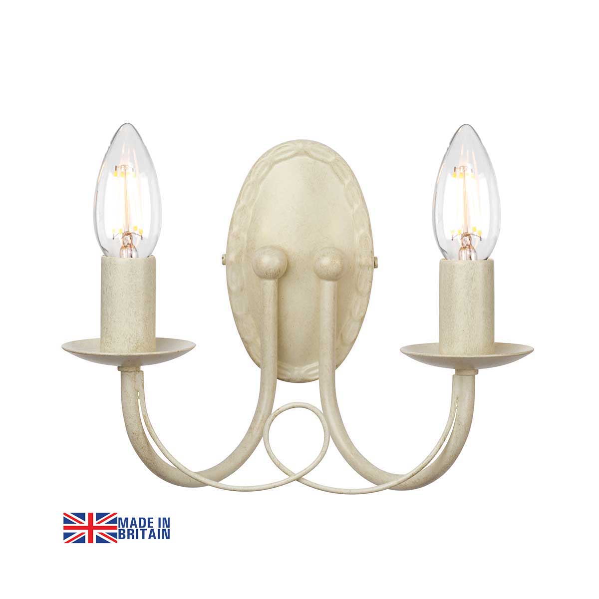 Elstead Minster 2 Arm Rustic Twin Wall Light Ivory & Gold